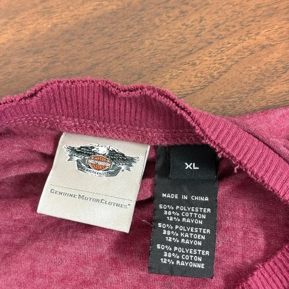 Harley Davidson Women's Burgundy Long Sleeve Top with Butterfly Design. XL - Picture 9 of 11